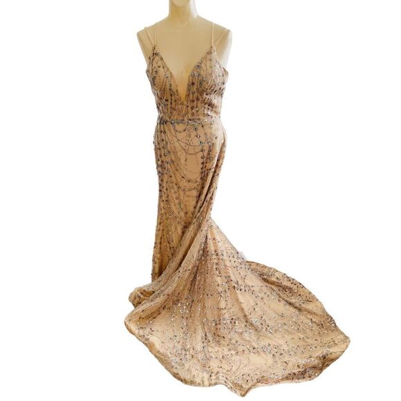 Amarra Colorful Glitter Sequin Tulle Satin Tie Back Floor Length Prom Dress - Picture 8 of 16